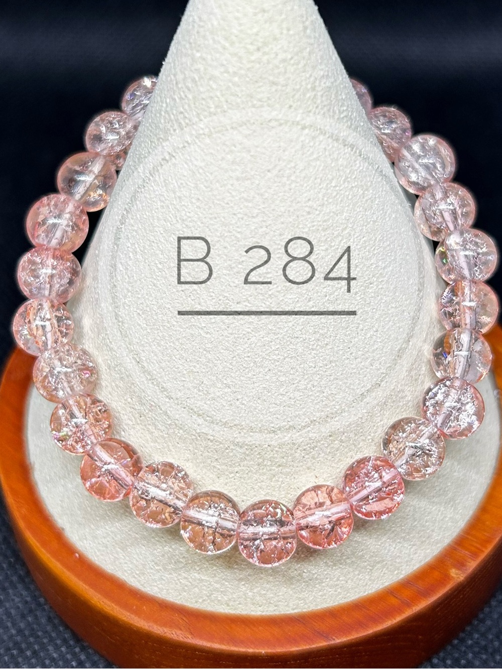 Pink Crackle Glass Bead Stretch Bracelet